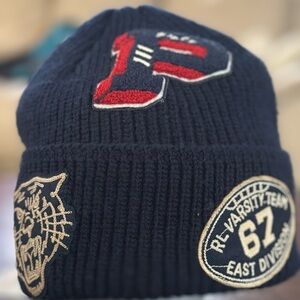 Polo by Ralph Lauren Dark Blue Beanie with Red and Gold Details